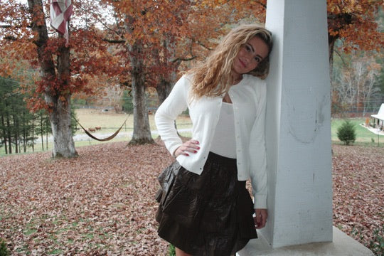 Chocolate Ruffled Leather Skirt