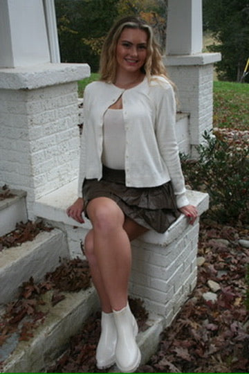 Chocolate Ruffled Leather Skirt