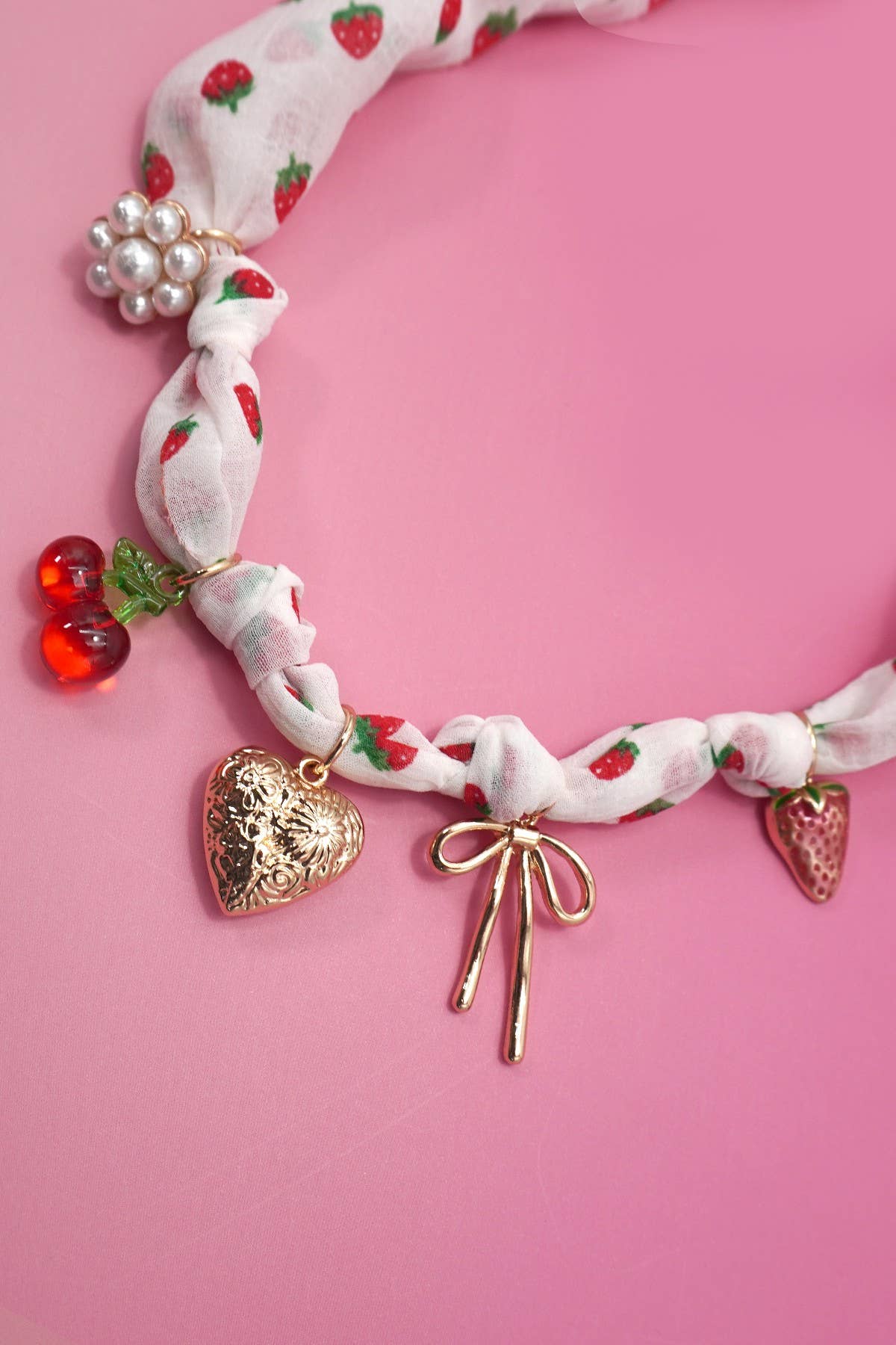 SCARF CHARM NECKLACE-HEART STRAWBERRY CHERRY