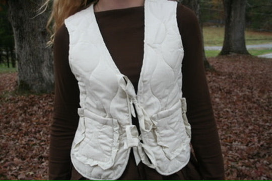 Quilted Ruffle Pocket Tie-Front Vest