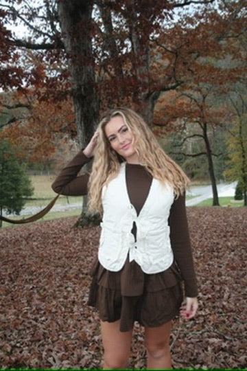 Quilted Ruffle Pocket Tie-Front Vest