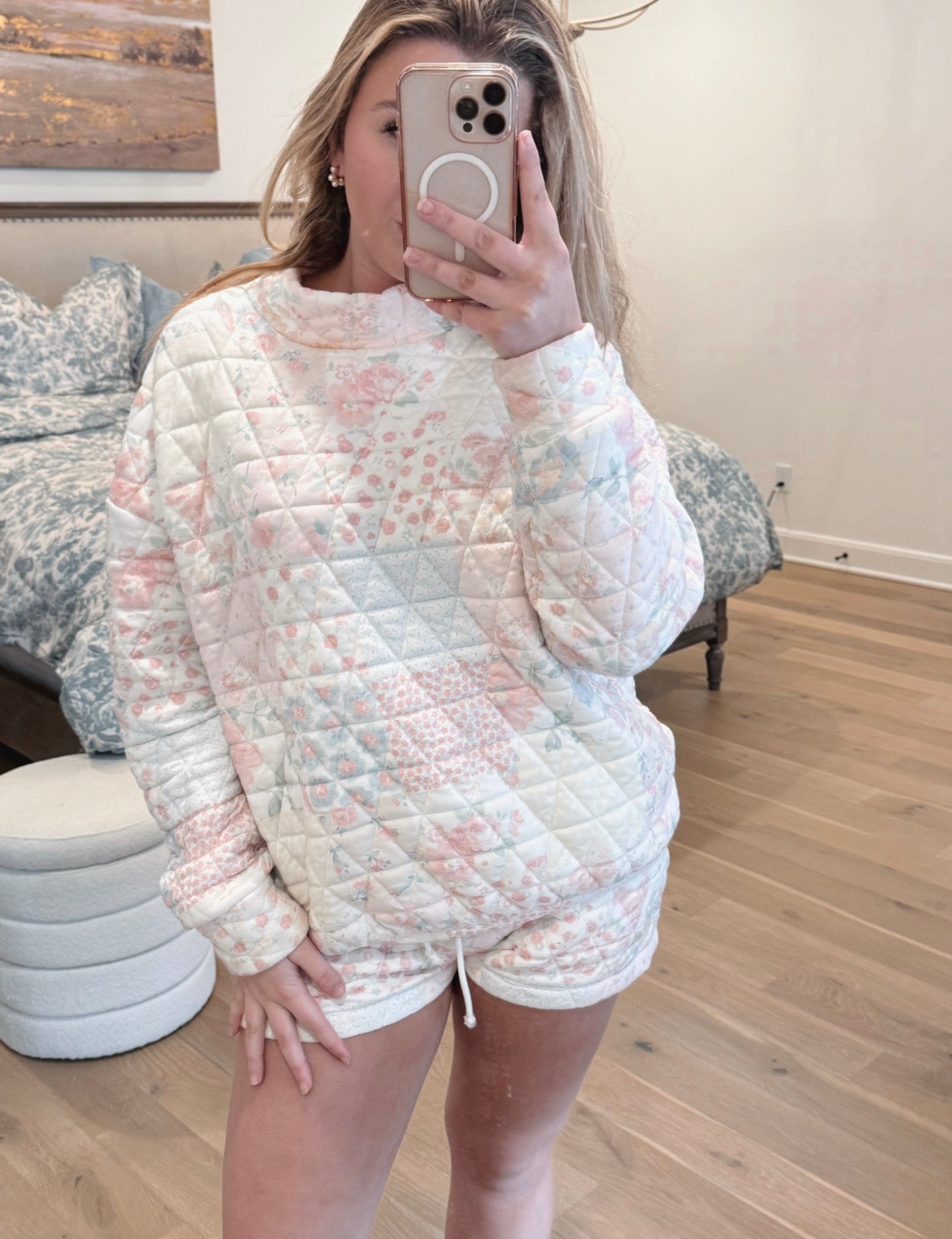 Floral Patchwork Quilted Mockneck