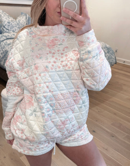 Floral Patchwork Quilted Mockneck
