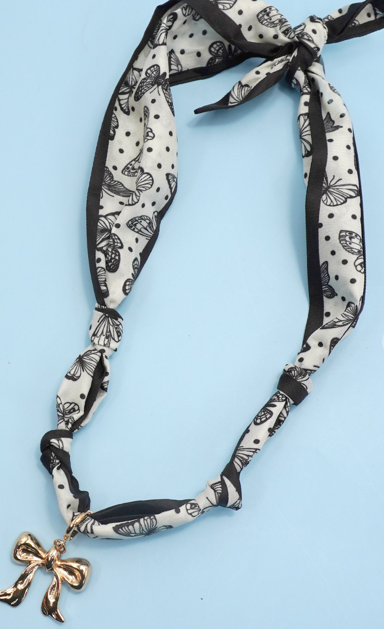 Black and White Bow Scarf Necklace