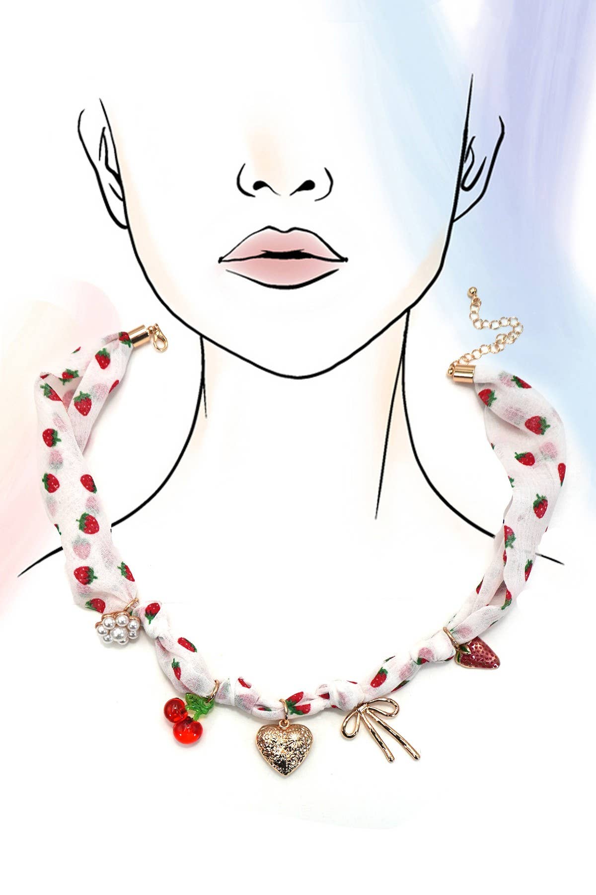 SCARF CHARM NECKLACE-HEART STRAWBERRY CHERRY