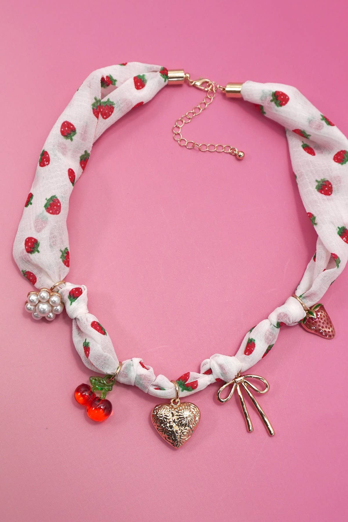 SCARF CHARM NECKLACE-HEART STRAWBERRY CHERRY